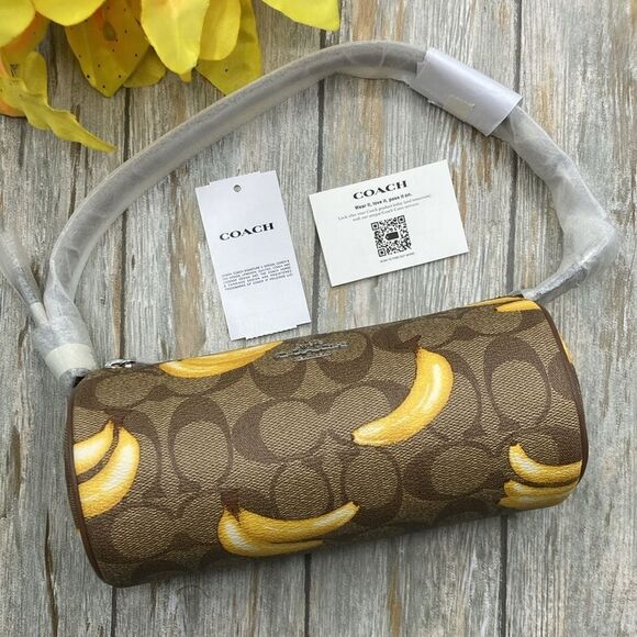 COACH Nolita Barrel Shoulder Bag In Signature Canvas With Banana Print Purse - Picture 4 of 10